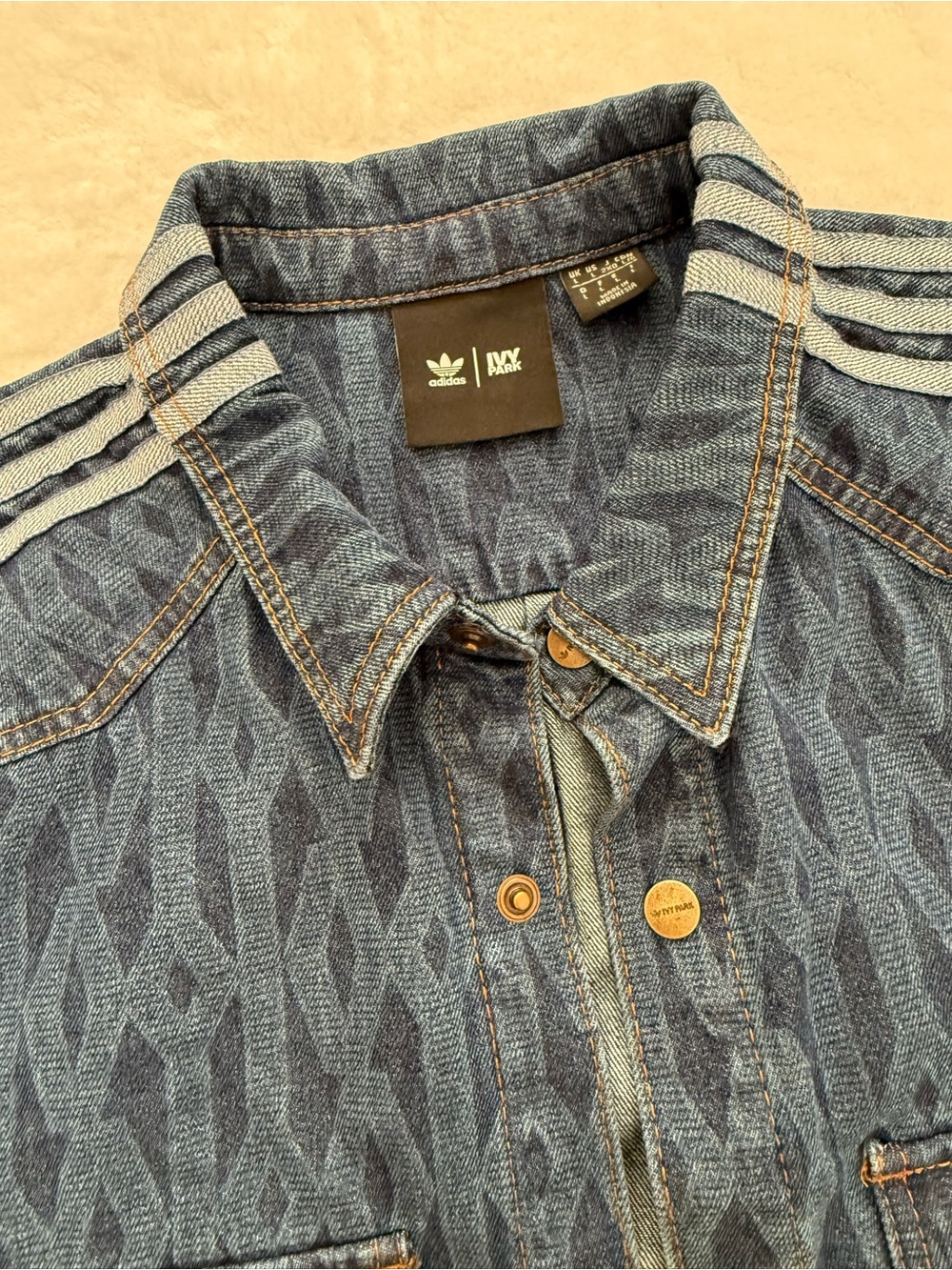Adidas x Ivy Park Monogram L Denim Shirt Shacket Oversize Unisex Beyonce Stripes - Picture 11 of 12